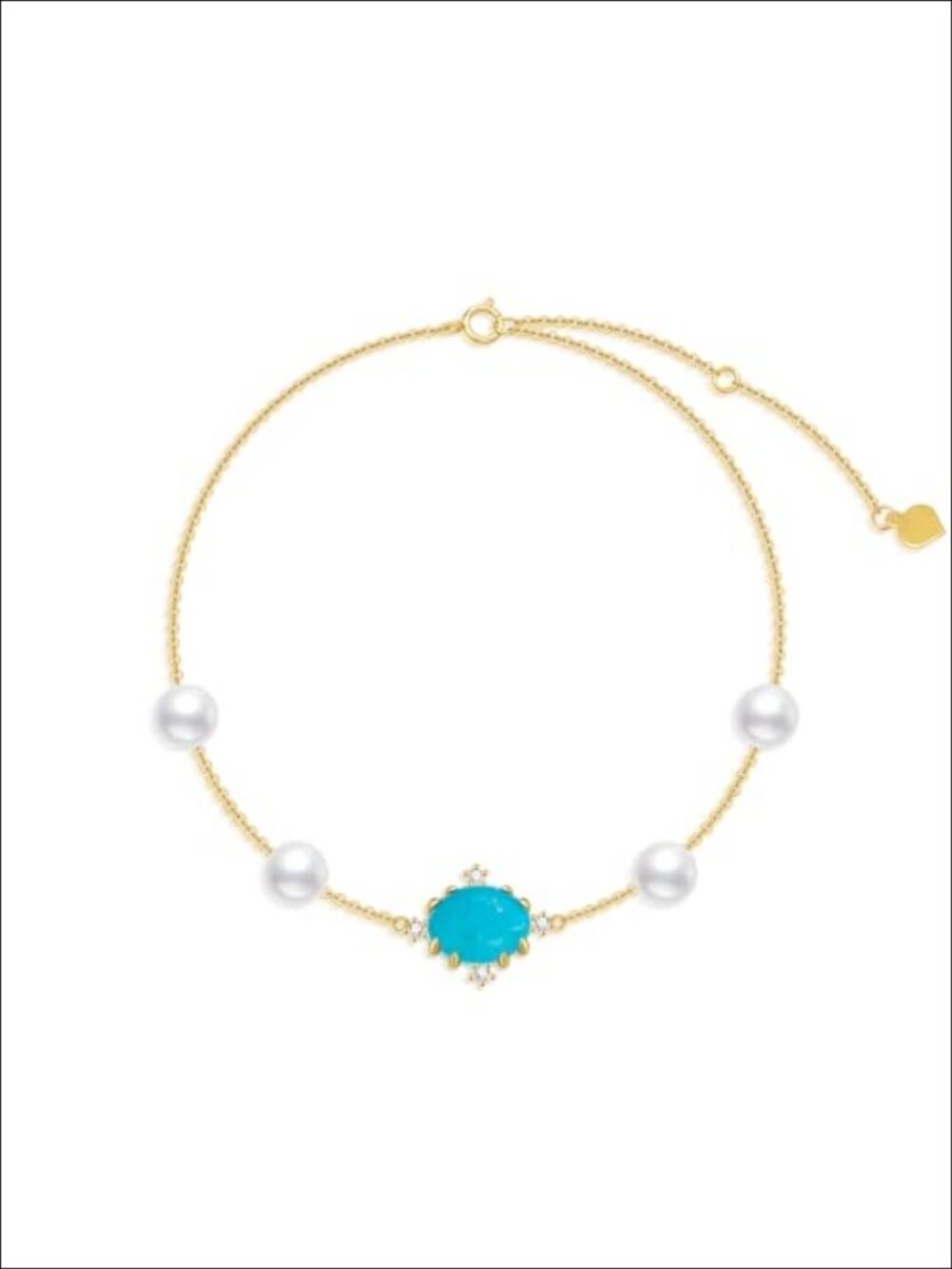 14k Gold Natural Diamond Turquoise Freshwater Pearl Bracelet